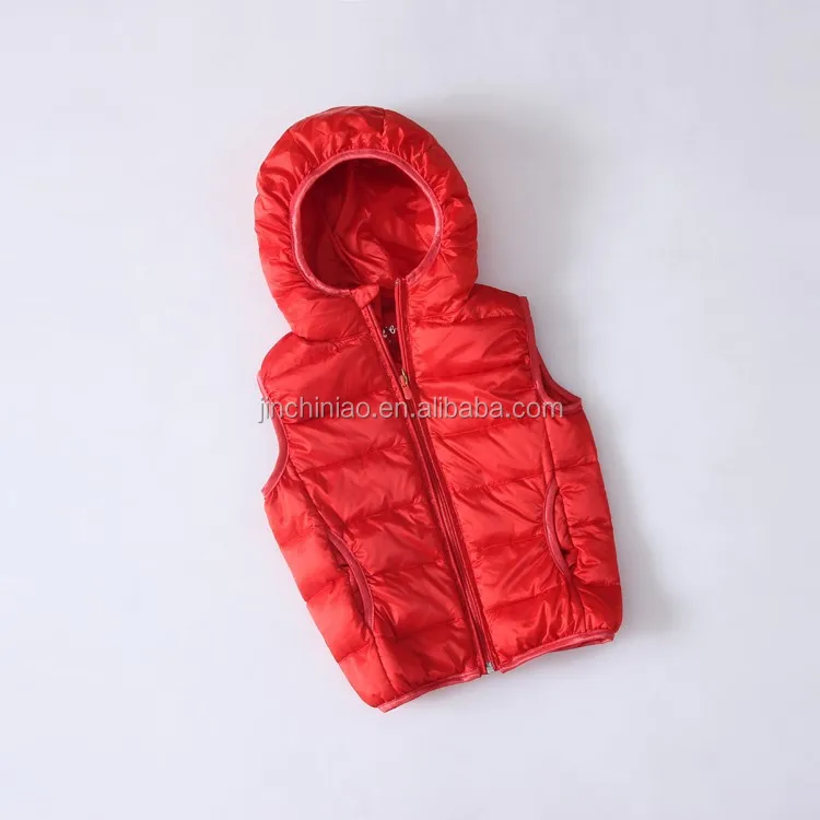 Children's down vest with big hood