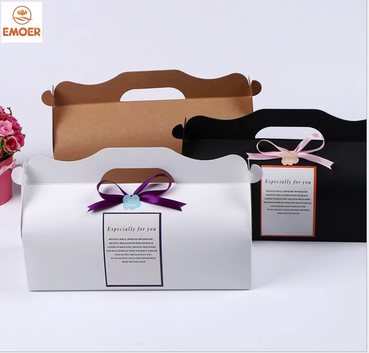 plain kraft paper swiss roll gift cake box packaging with handle
