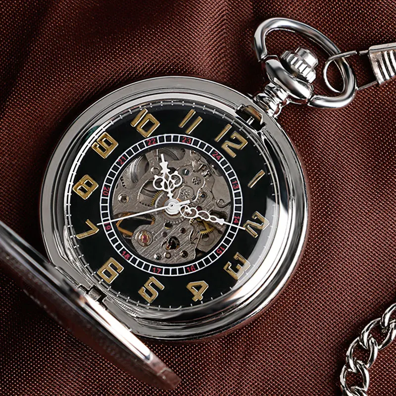Silver Shield Stripe Case Automatic Mechanical FOB Watches Luxury Steampunk Jewelry Pendant Men Women Self Winding Pocket Watch 2017 2018 Gifts for Men Women (3)