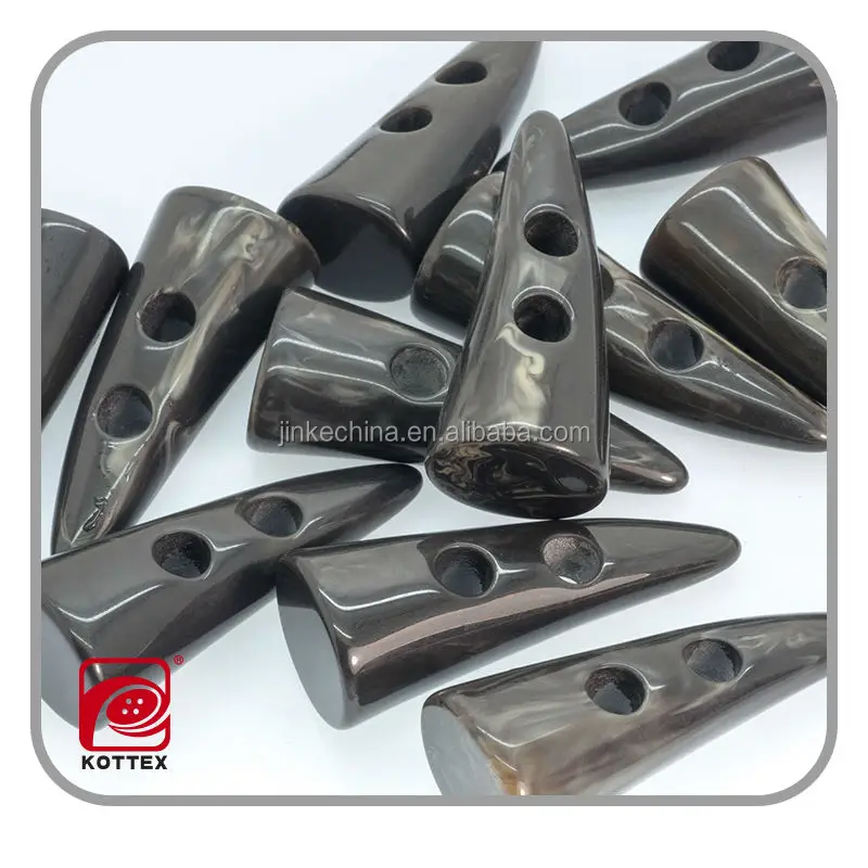 natural cow horns dark brown horn toggle button made of resin/polyester material