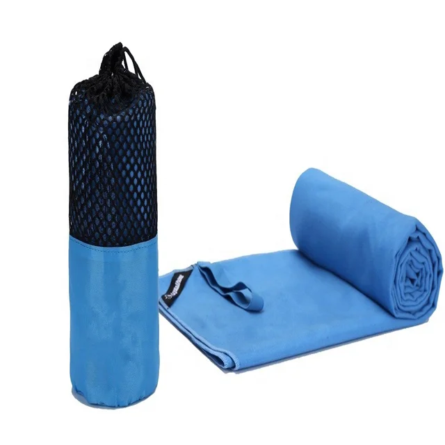 China Factory 100% Microfiber Sports Travel Bath Towels for Camping and Hiking with Carrying Mesh Bag