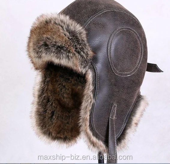 winter pu faux fur earflap military ushanka, russian trapper hat