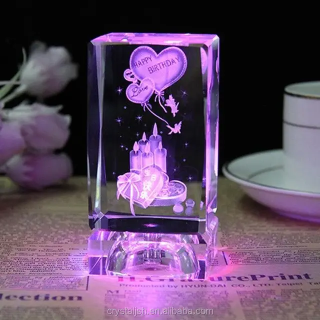 custom 3d laser crystal rose cube/birthday cake wedding&gift