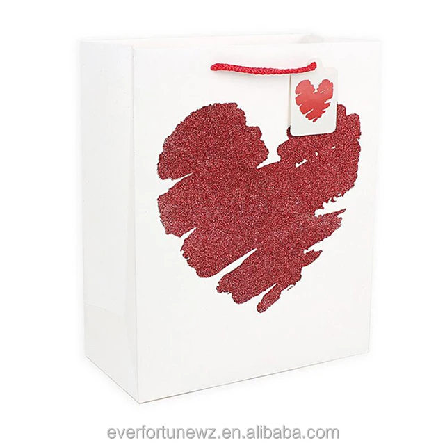 heart shape glitter custom gift paper bag kraft paper bag for