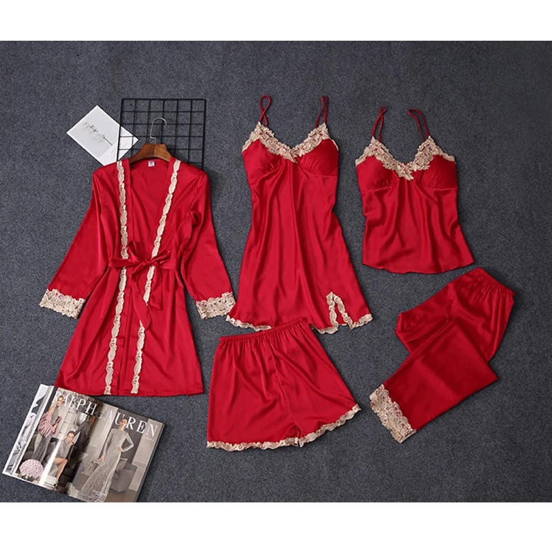 Women Pyjamas with Chest Pads Sexy Lace Female Pajamas Sets 5 Pieces Pajama Mujer Home Clothes 2019 Fashion Sleepwear, 4 colors
Women Pyjamas with Chest Pads Sexy Lace Female Pajamas Sets 5 Pieces Pajama Mujer Home Clothes 2019 Fashion Sleepwear, 4 colors