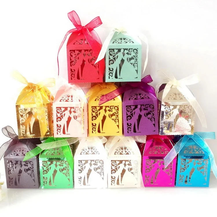 laser cut candy box bride and groom wedding paper favor sweet