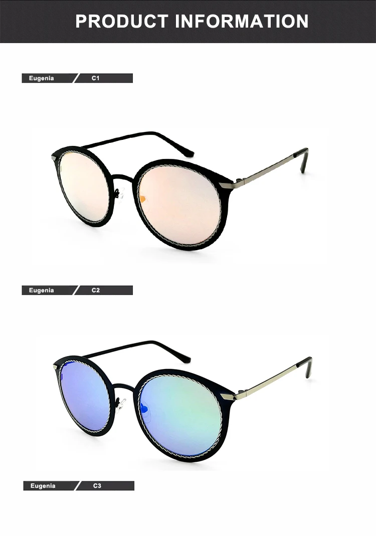 EUGENIA Fashion Stainless Frame Newest Custom Logo 2020 Round Sunglasses