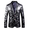 Men's Jacket Two Buttons Print Sport Coat Slim Fit Fashion Fancy Gray Street Blazer