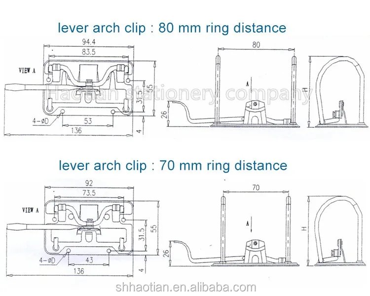 2' or 3' lever arch clip/lever arch mechanisms/ lever arch box file clip