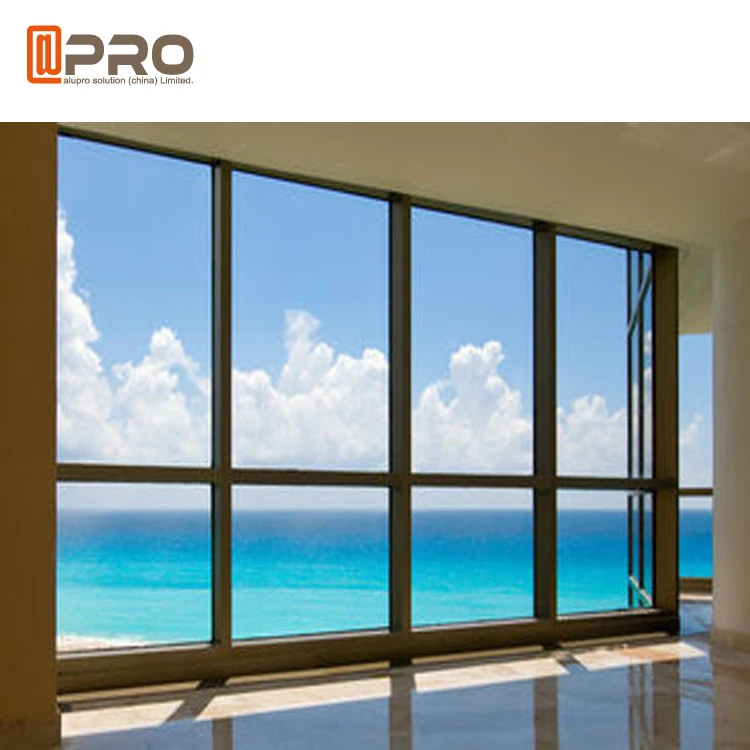 定制尺寸粉末涂层层压钢化玻璃固定窗在使用商业铝大玻璃窗