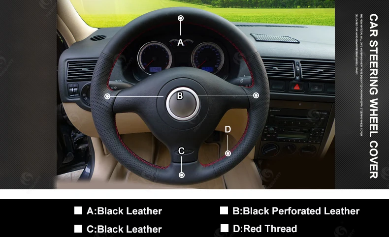 Leather Steering Wheel Cover for Volkswagen Golf 4 VW Passat B5 1996-2003 Polo 1999-2002 Seat Leon 1999-2004
