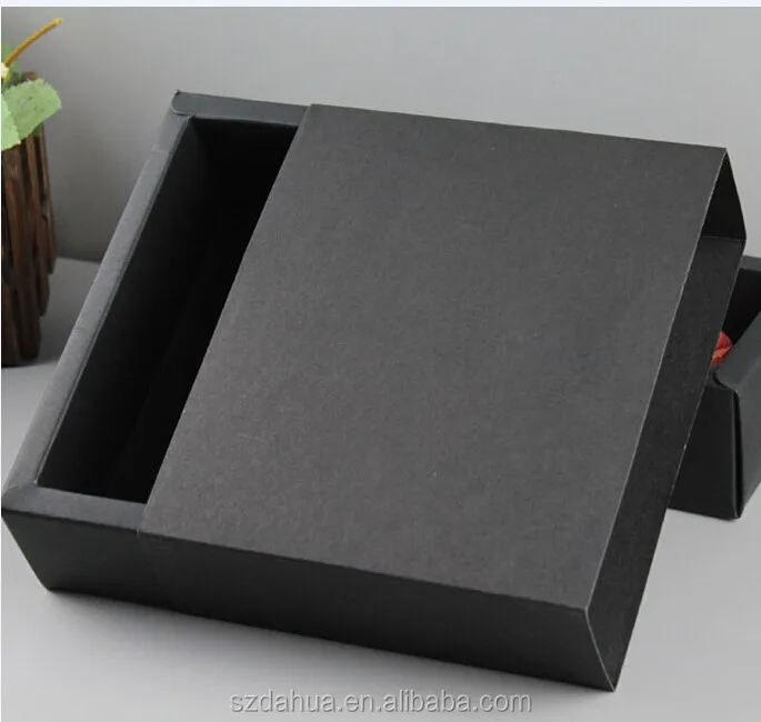 paper drawer box black kraft paper slide box,craft cardboard box
