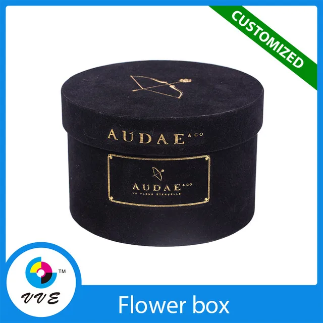 factory handmade black round flower gift box with velvet in