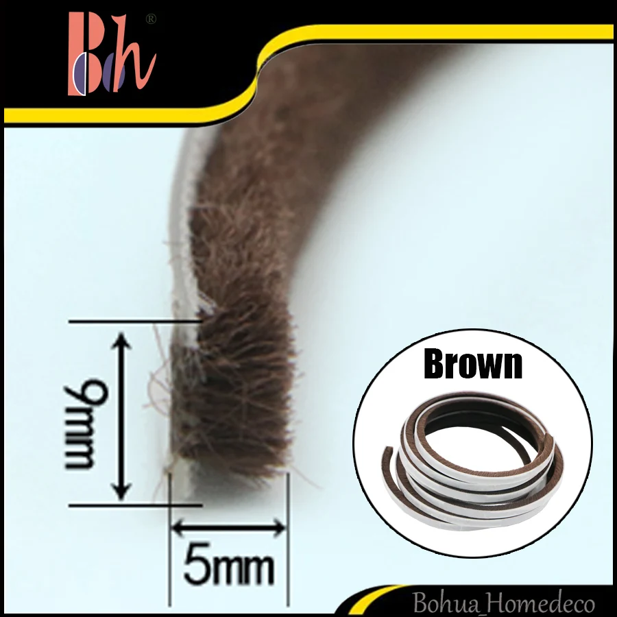 Brown Self Adhesive Sealing Brush Strip Wooden Glass Aluminium Door Window Frame Sealed Draught Excluders Weatherstripping 9x5mm