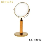 Round double side standing wooden mirror antique decorative with golden bottom