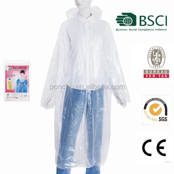 Plastic Pe Disposable Raincoat With Sleeve And Hoodstrings Buy