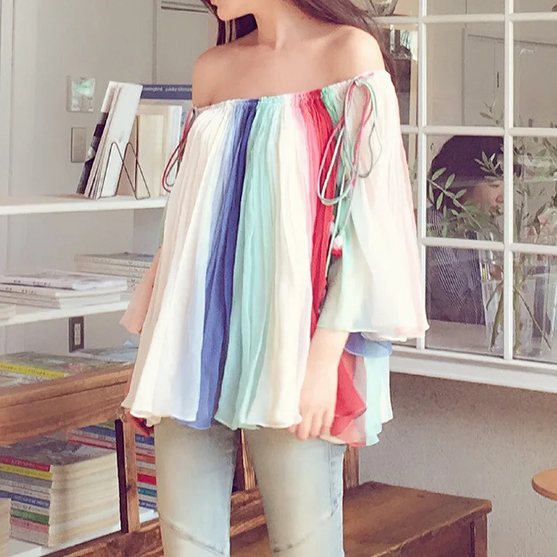 Wholesale Women Boho Off the shoulder long sleeve chiffon sexy striped multi color Blouse Casual Loose Top XL
Wholesale Women Boho Off the shoulder long sleeve chiffon sexy striped multi color Blouse Casual Loose Top XL