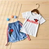 New Arrived Toddler Kids Girl New Rose Embroidered Children's Short-sleeved T-shirt Jeans Skirt Outfit Children Clothes Set