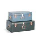 Set Of Two Decorative Steel Metal Storage Trunk Box With Gold Accessories