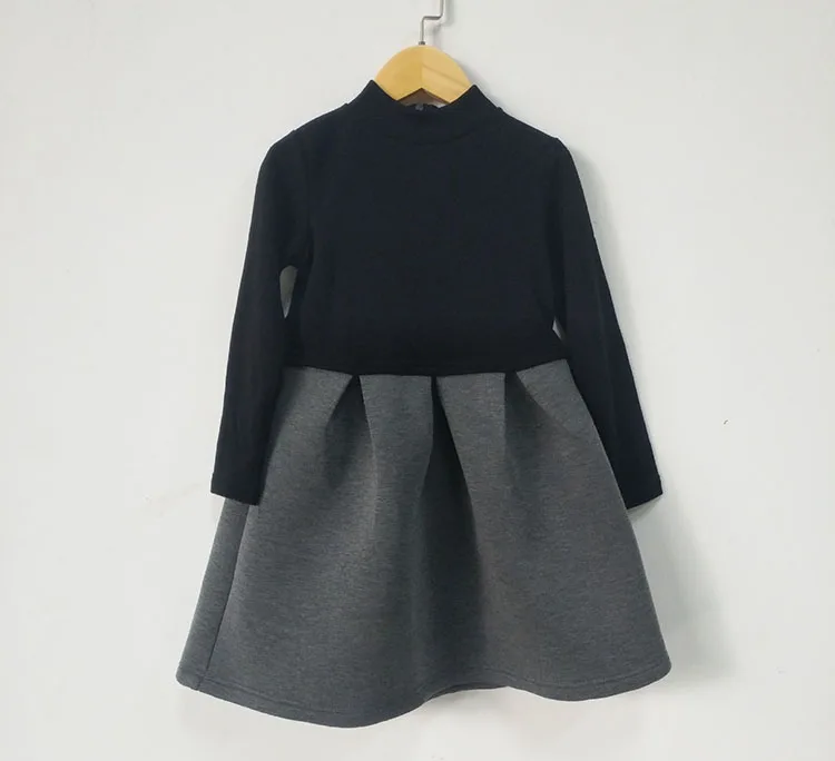 fleece winter dress for girl kids black grey patchwork warm thick children clothes girl teenage dresses winter 2017 ball gown (14)