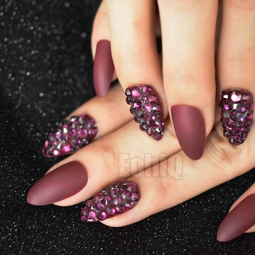 24 Stiletto Wine Red Matte Fake Nail Frosted Rhinestone Press On Nails Custom Dazzling 3d Beauty Chic Artificial Nails Z970
24 Stiletto Wine Red Matte Fake Nail Frosted Rhinestone Press On Nails Custom Dazzling 3d Beauty Chic Artificial Nails Z970