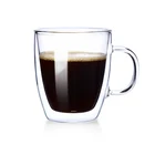 100% handmade double wall glass custom printed shape coffee mugs