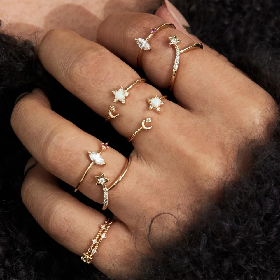 sun moon star shaped open jewelry midi gold plated elegance thin sweet women girl opal cute ring, Customized
sun moon star shaped open jewelry midi gold plated elegance thin sweet women girl opal cute ring, Customized