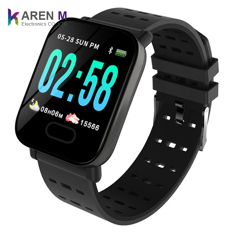 

IP67 Waterproof 1.3inch Touch Screen Square Fitness Tracker A6 Smart Watch with Heart Rate Pedometer Step Calorie burned, Black blue orange
