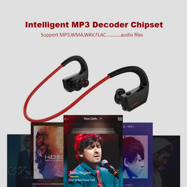 10 Hours v4.2 mp3 Player headphones waterproof sport neckband wireless sport bluetooth headset with microphone - ANKUX.COM