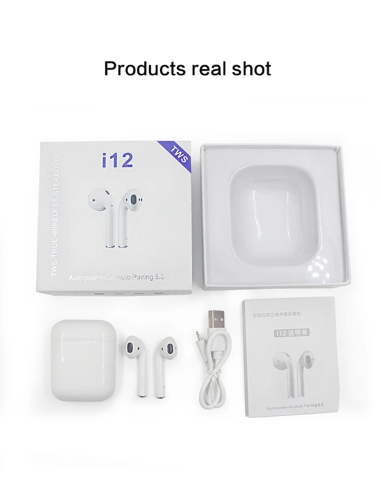 factory I12 Wireless TWS Earphones HIFI V5.0 Smart Earbuds Headset With Touch Control Blue tooth TWS Earphone - ANKUX.COM