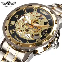 

WINNER Dress Men Mechanical Watch Ocean Blue Skeleton Dial Retro Numerals Stainless Steel Strap Fashion Classic Wrist Watches