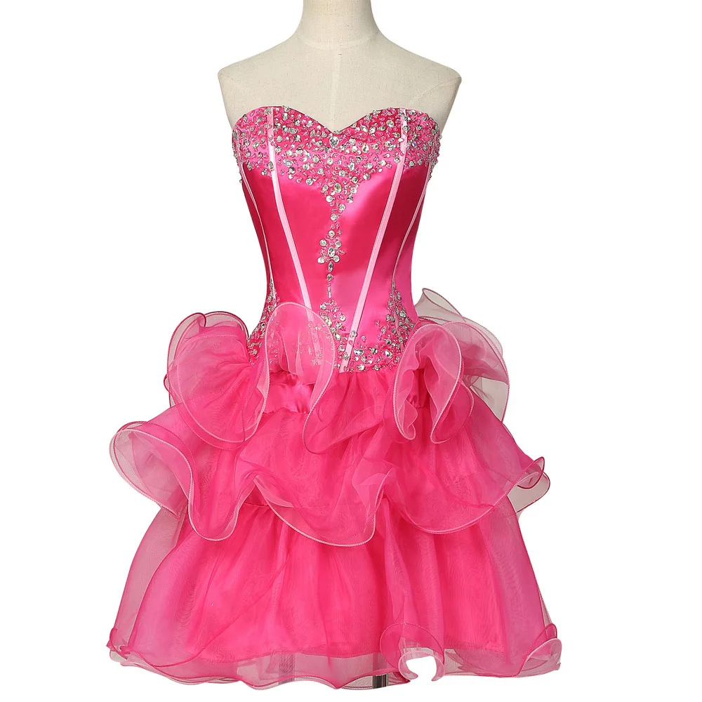 Layers Design Backless Prom Dress 2015 Black Sky Blue Pink Dresses For Prom Grace Karin Short Dress For Party 007587