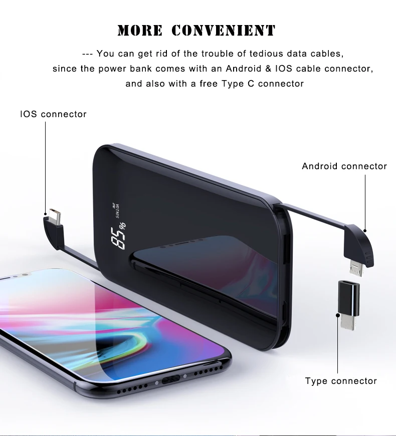 Built-in 2 cables wireless power bank quick charger mobile phone fast charging portable powerbank - ANKUX.COM