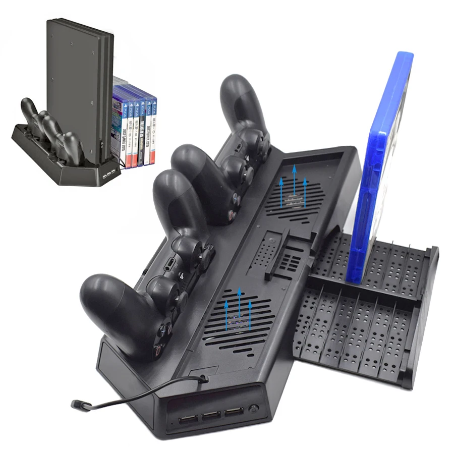 For PS4 Pro Slim Vertical Stand Cooling Fan Cooler with Dual Controller Charging Station & 3 Extra HUB Port for PS4, Black
For PS4 Pro Slim Vertical Stand Cooling Fan Cooler with Dual Controller Charging Station & 3 Extra HUB Port for PS4, Black