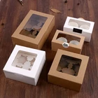 cheap price custom recycle kraft paper cake box for bakery, cake cupcake packaging with plastic clear windows