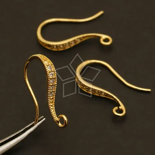 Shapely Stone Hook Ear Wires, 18K Gold Plated over Brass