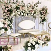 Pink velvet gold stainless steel frame long wedding sofa