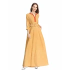 Zakiyyah FH7633 simple western design long Arab Muslim Umbrella dress with fashion collar design and belt causal style