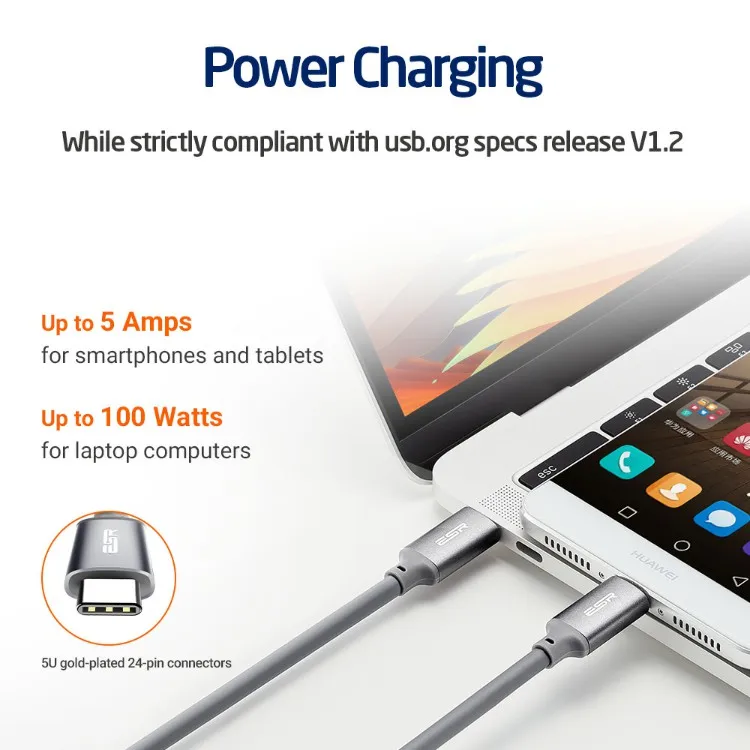 ESR USB-C to USB 3.1 high speed Data Sync Charging Cable support 4K HD Type C to Type C charger data cable for Macbook - ANKUX.COM