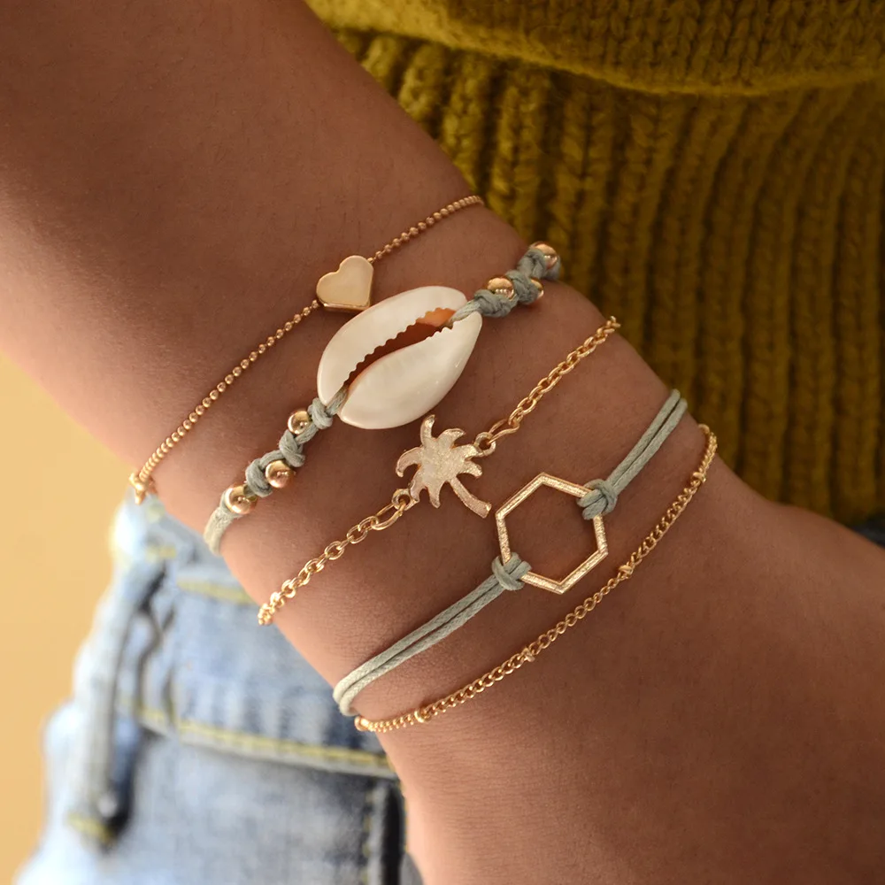 5Pcs Gold Natural Sea Shell Bracelets Bangles Coconut Tree Hexagon Charm Boho Bracelets Set (SK415), As picture
5Pcs Gold Natural Sea Shell Bracelets Bangles Coconut Tree Hexagon Charm Boho Bracelets Set (SK415), As picture