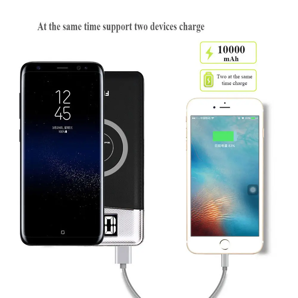 Power Bank 10000mAh Qi Wireless Charging 2 USB LED Wireless Power Bank Portable Battery Charger Hot Sell in USA - ANKUX.COM