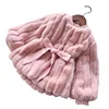winter baby girl jacket kids faux fur jacket girl pink blue with big bow korean clothes girl coat children clothes wholesale