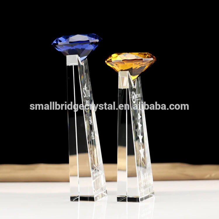 product op maat nieuw ontwerp dia80mm gele diamant kristal trofee award-27