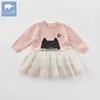 Hot sale Dave bella baby Knitted Dress girls long sleeve dresses children birthday party dress DB8976
