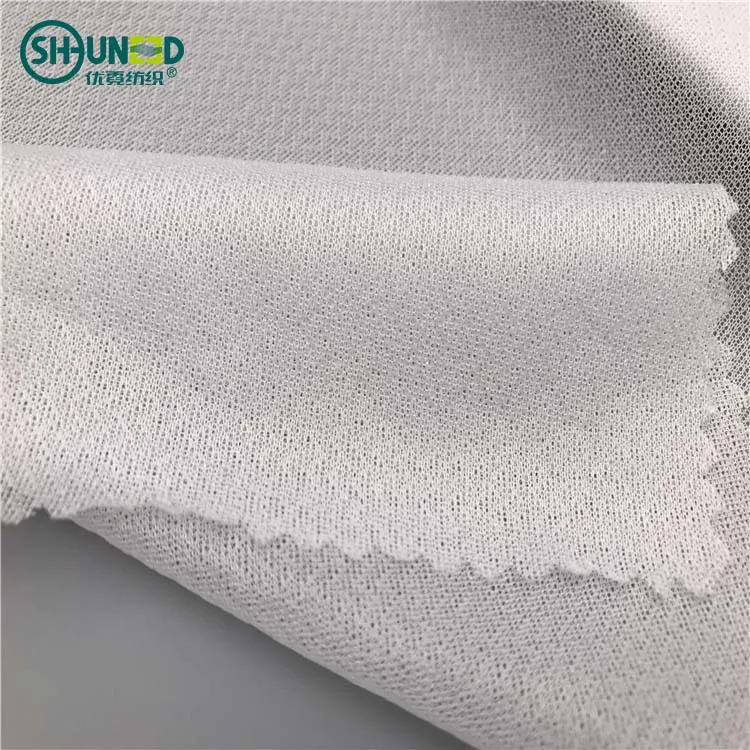 100% polyester fabric woven fusible and circular knitted interlining stretch interlining with double dot pa coating for garments