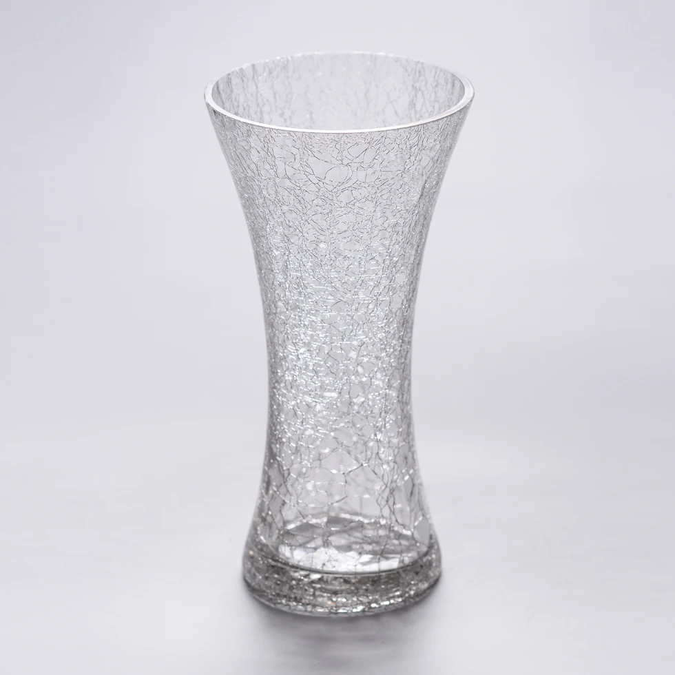 2017 mode moderne pas cher trompette forme fissure de glace/glace cassée craquelé vase en verre clair