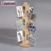 Custom made 360 degree rotating wooden greeting card display rack with acrylic pocket