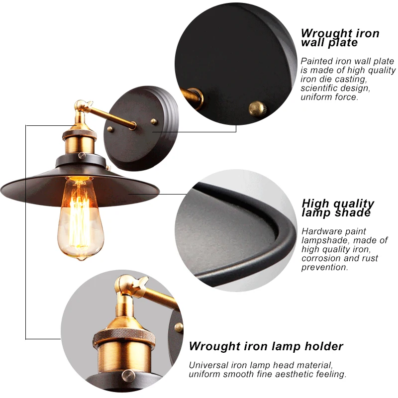 Adjustable Industrial Wall Sconce Vintage Wall Lamp Iron Wall Light Antique Balcony Edison Bulb Lamps