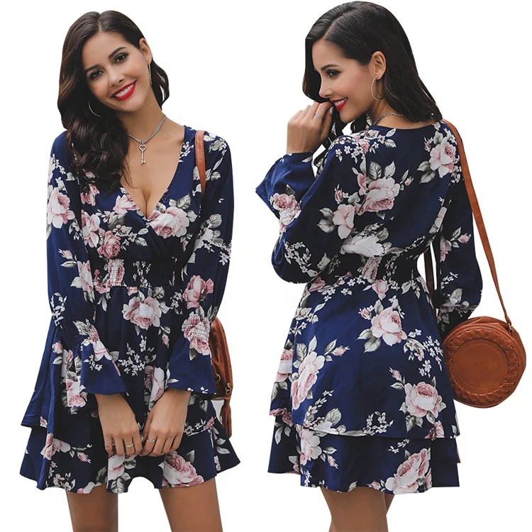 2019 cover up floral print women beach mini dress