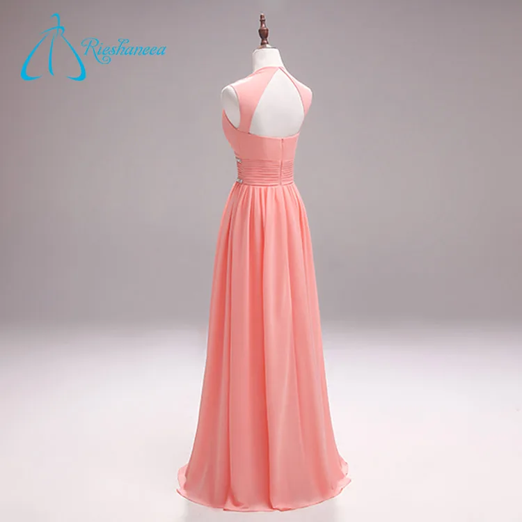 Wholesale Pink Plus Size Chiffon Crystal Pleat Sexy Long Evening Dress